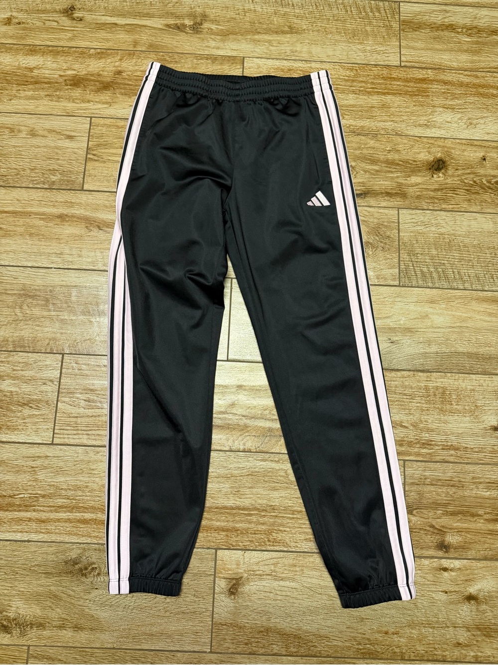 Girls adidas Black Joggers with Light Pink Side Stripes